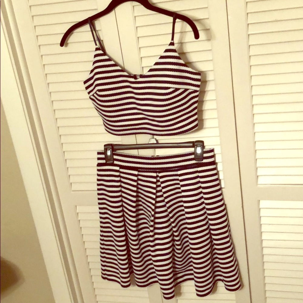 Striped 2 piece spaghetti top and skirt